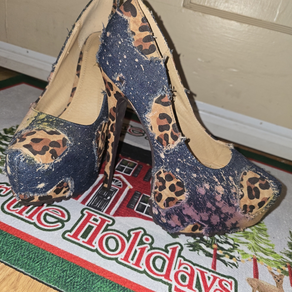 Leopard Print Denim Women's Heels